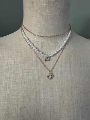 Pearl & Heart Triple Chain Necklace