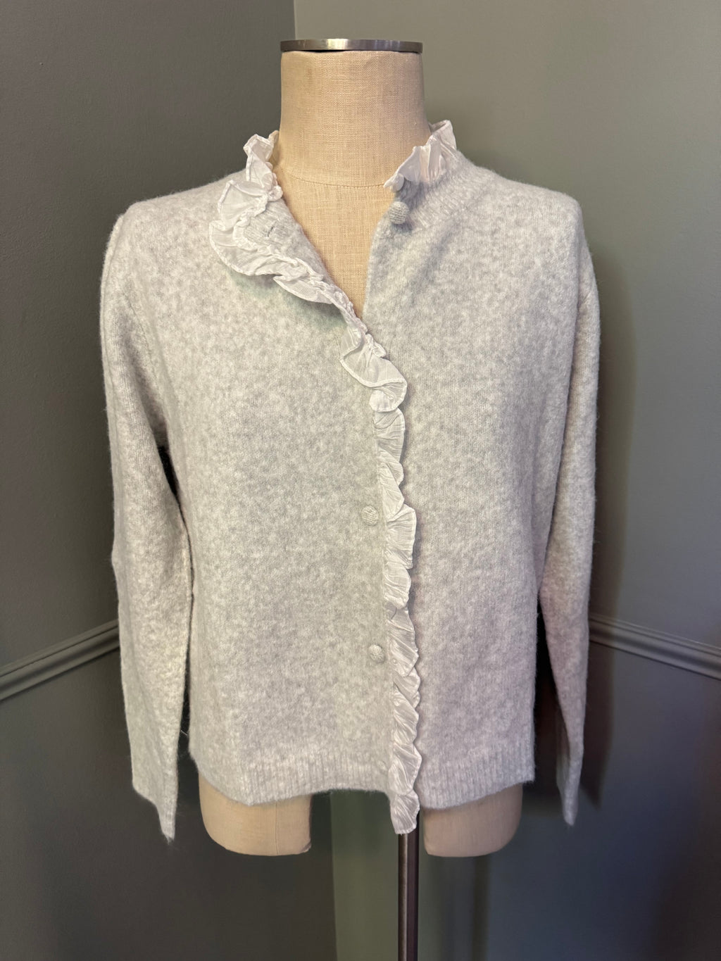Grey Ruffle Trim Sweater