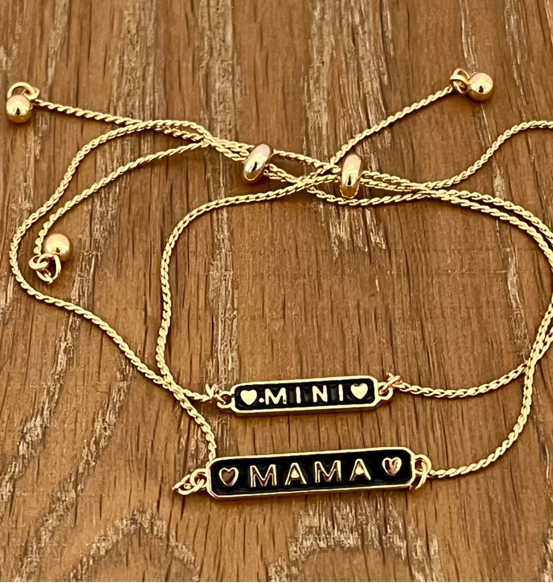 Mama & Mini Black & Gold Drawstring Metal Bracelets